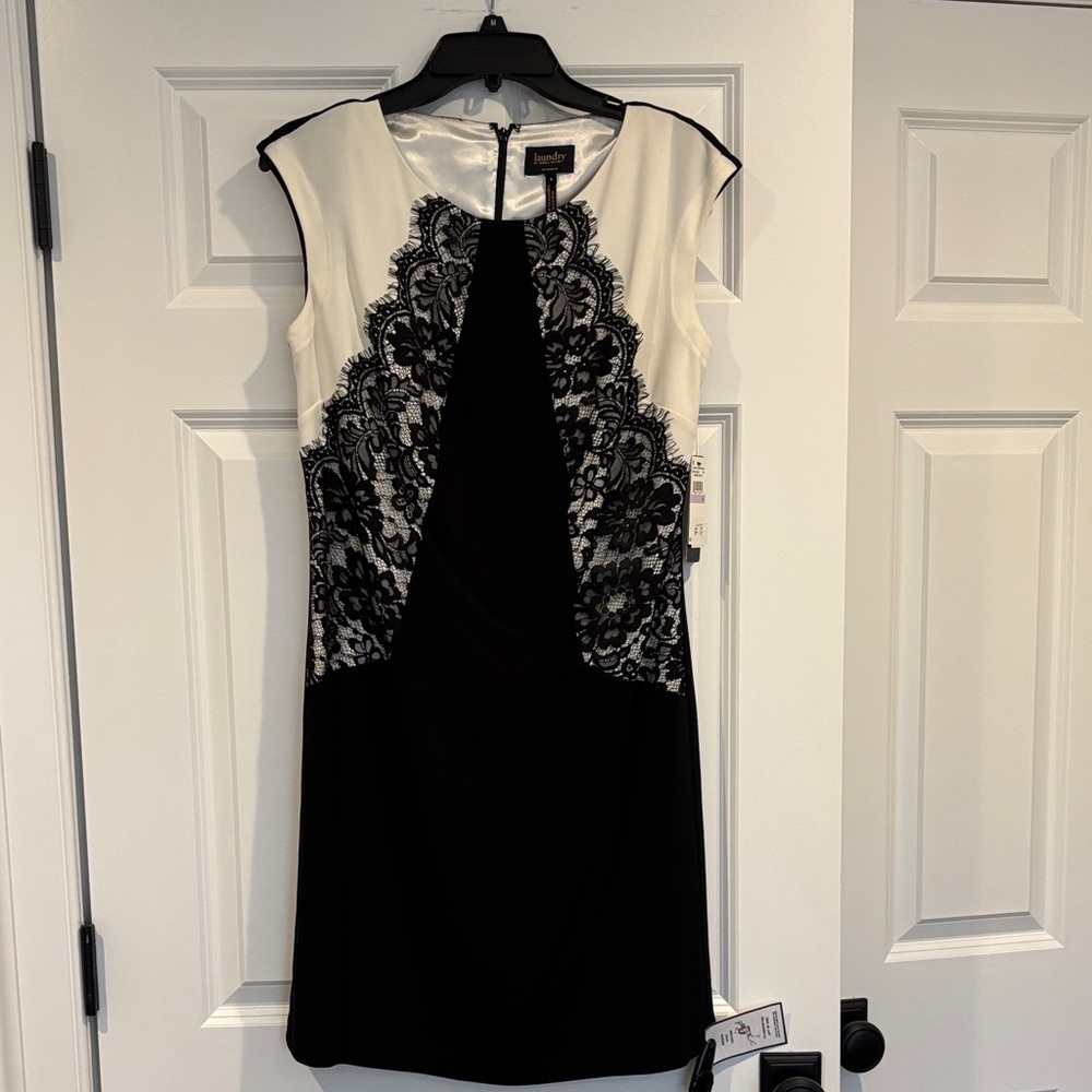 NWT Laundry by Shelli Segal Black and Cream Lace Midi Dress